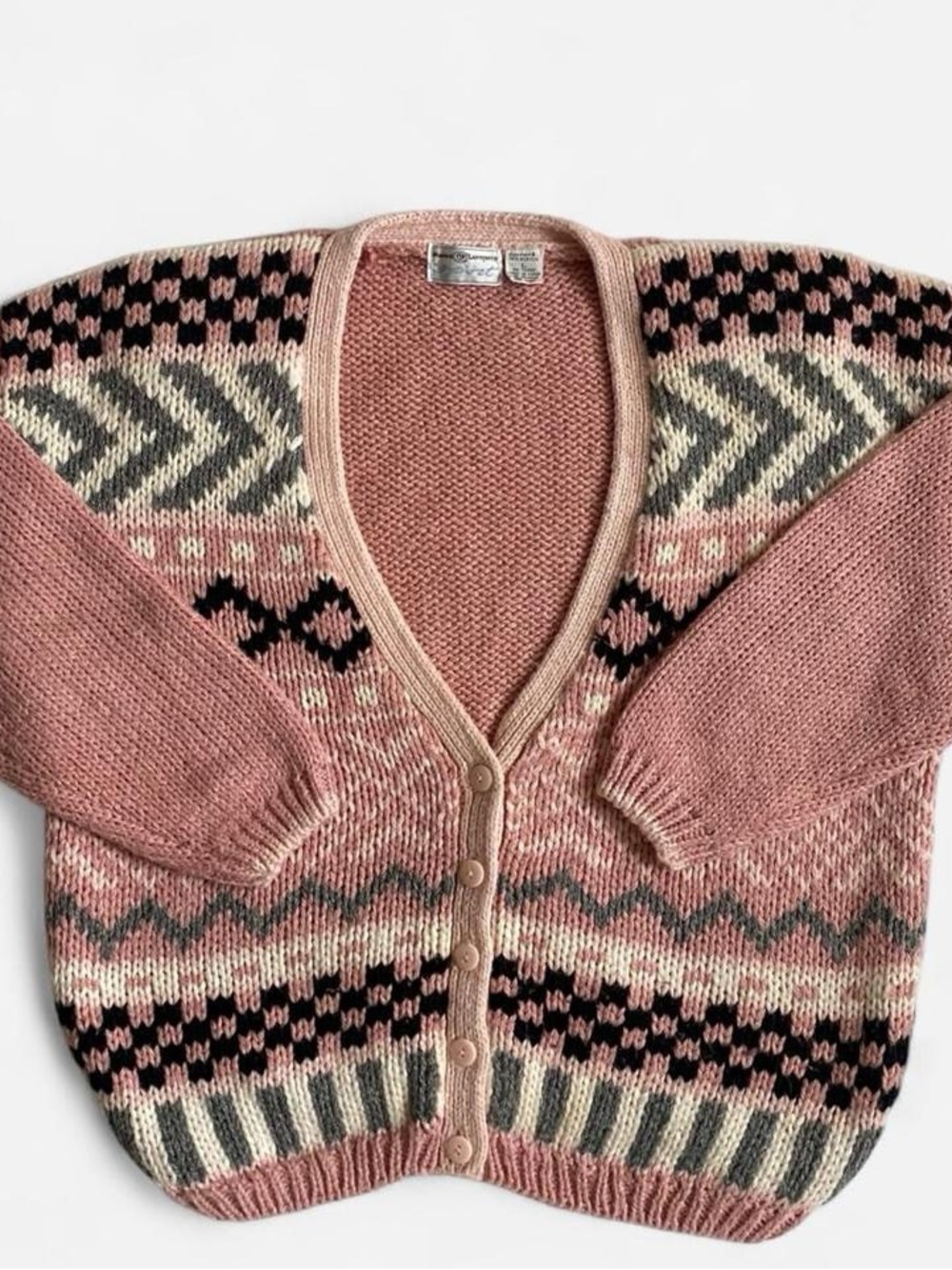 Vintage pink geometric slouchy patterned cardigan